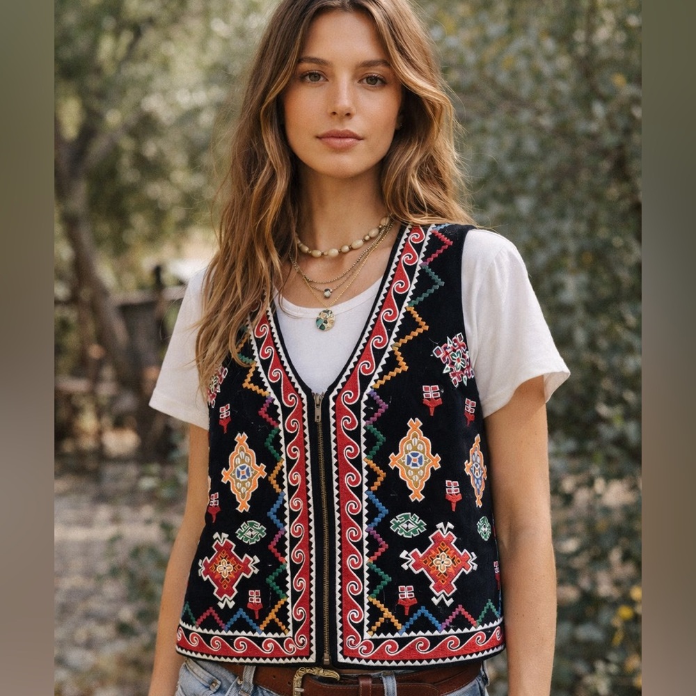✨Boho Embroidered vintage velvet Vest | Festival • Folk • Western • Cottagecore✨